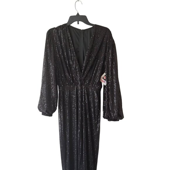 Womens Sparkling Sequin Jumpsuit V Neck Long Sleeve Evening Cocktail Party Sexy